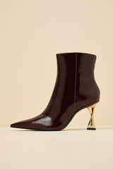 Elisha Maplewood Patent Pointed-Toe Ankle Booties