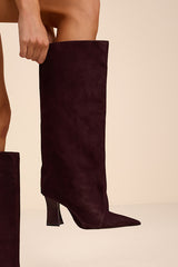 Terry Up Dark Plum Suede Leather Knee-High Boots