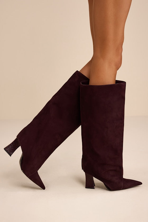 Terry Up Dark Plum Suede Leather Knee-High Boots