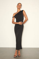 Fauna Black Twisted One-Shoulder Bodycon Midi Dress