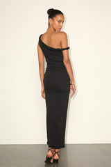 Fauna Black Twisted One-Shoulder Bodycon Midi Dress