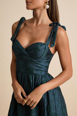 Loveliest Muse Dark Teal Burnout Floral Tie-Strap Midi Dress