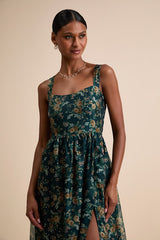 Francesca Dark Teal Floral Sleeveless Midi Dress