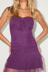 Picture-Perfect Persona Purple Mesh Bow Ruched Mini Dress