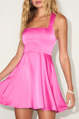 Admirably Chic Hot Pink Satin Lace-Up Mini Dress With Pockets