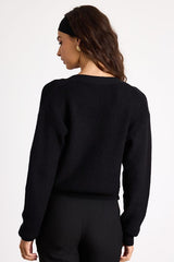 Toasty Babe Black Knit Button-Up Cropped Cardigan