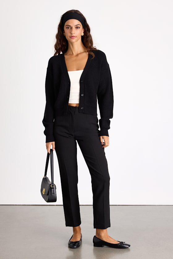 Toasty Babe Black Knit Button-Up Cropped Cardigan