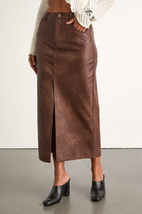 Tamsin Brown Vegan Leather High-Rise Midi Skirt