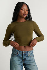 Begin with the Basics Olive Green Long Sleeve Crop Top