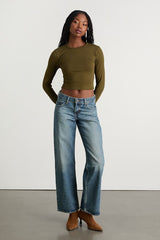 Begin with the Basics Olive Green Long Sleeve Crop Top