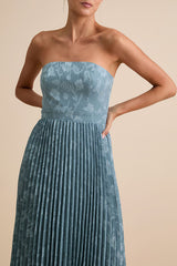 Perfectly Stunning Slate Blue Jacquard Strapless Midi Dress