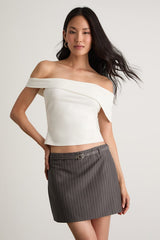 Niccola Grey Pinstriped Belted Low-Rise Mini Skirt