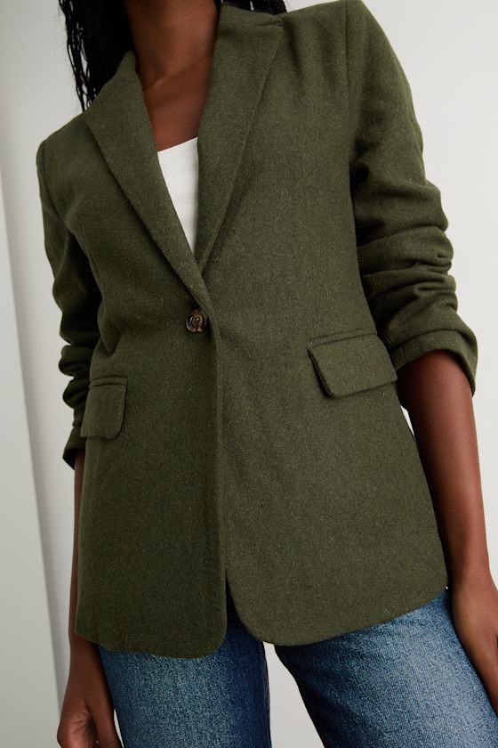 Sophisticated Chic Olive Green Tweed Blazer