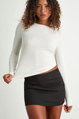 Essential Fit White Ribbed Knit Long Sleeve Top
