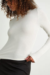 Essential Fit White Ribbed Knit Long Sleeve Top