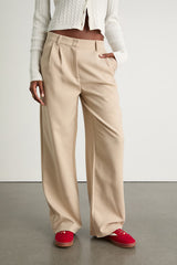 Cleo Beige Tailored Wide-Leg Trousers