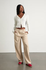 Cleo Beige Tailored Wide-Leg Trousers