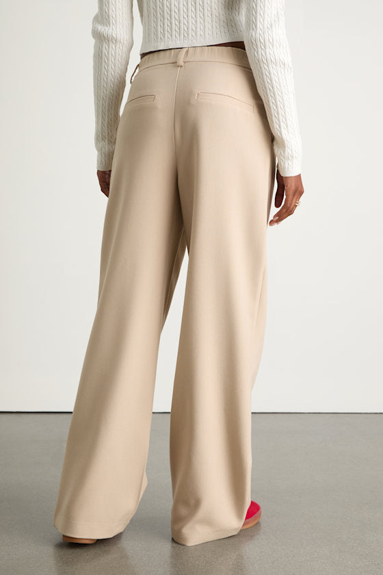 Cleo Beige Tailored Wide-Leg Trousers