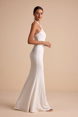 Iridessa White Mixed Media Halter Mermaid Maxi Dress