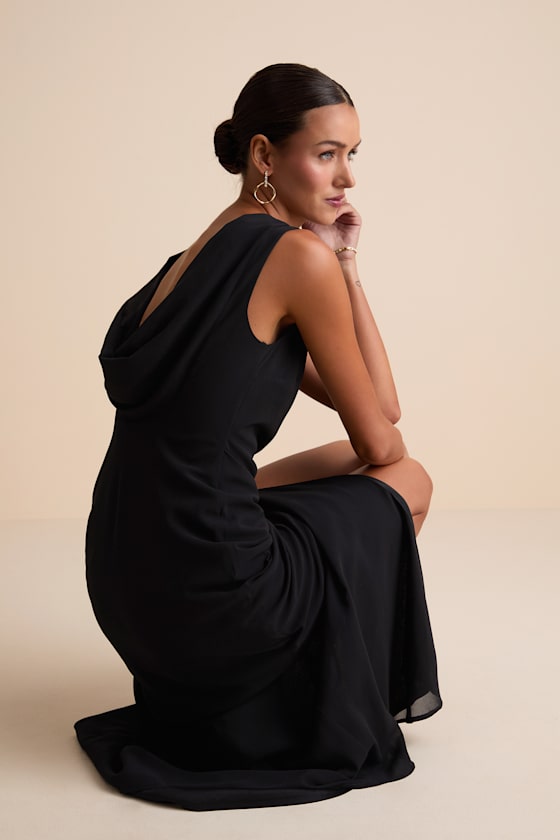 Yaneli Black Boat Neck Cowl Back Maxi Dress
