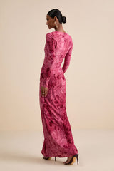 Dynamic Sensation Pink Floral Velvet Burnout Maxi Dress
