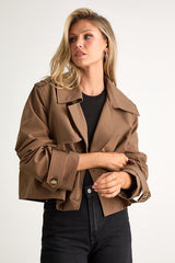 Donley Light Brown Double-Breasted Cropped Trench Coat