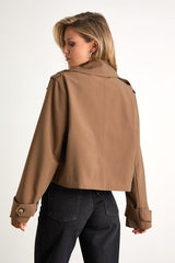 Donley Light Brown Double-Breasted Cropped Trench Coat