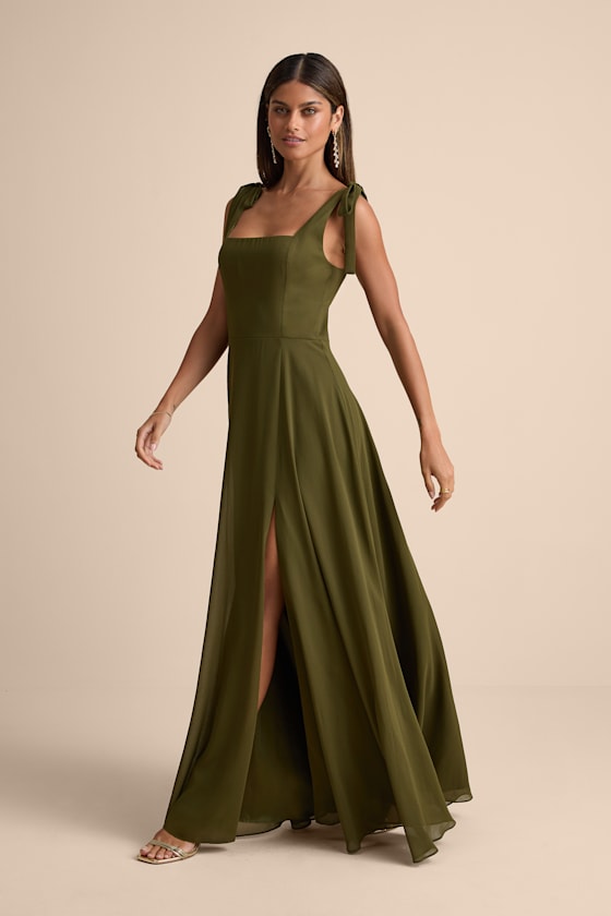 Love Me Forever Olive Green Square Neck Maxi Dress