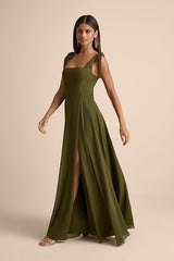 Love Me Forever Olive Green Square Neck Maxi Dress