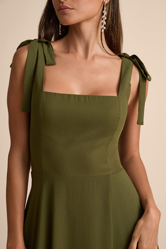 Love Me Forever Olive Green Square Neck Maxi Dress