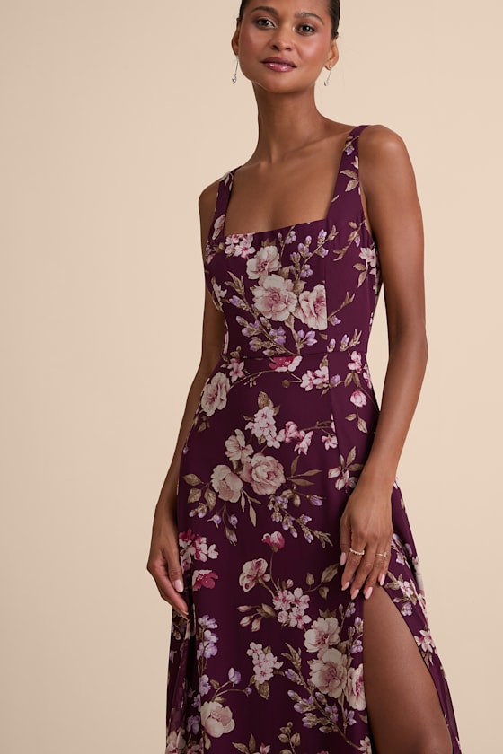 Remarkable Arrival Plum Purple Floral Sleeveless Maxi Dress