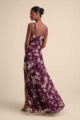 Remarkable Arrival Plum Purple Floral Sleeveless Maxi Dress