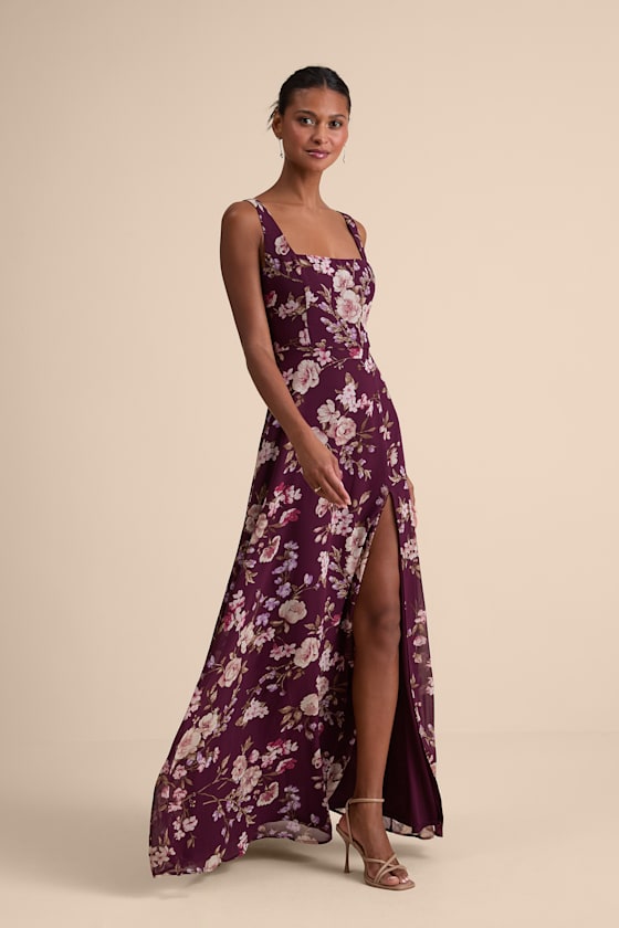 Remarkable Arrival Plum Purple Floral Sleeveless Maxi Dress