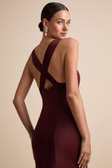 Ellena Burgundy Satin Slip Midi Dress