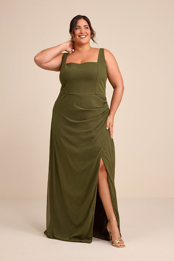 Glamorous Disposition Olive Green Ruched Maxi Dress