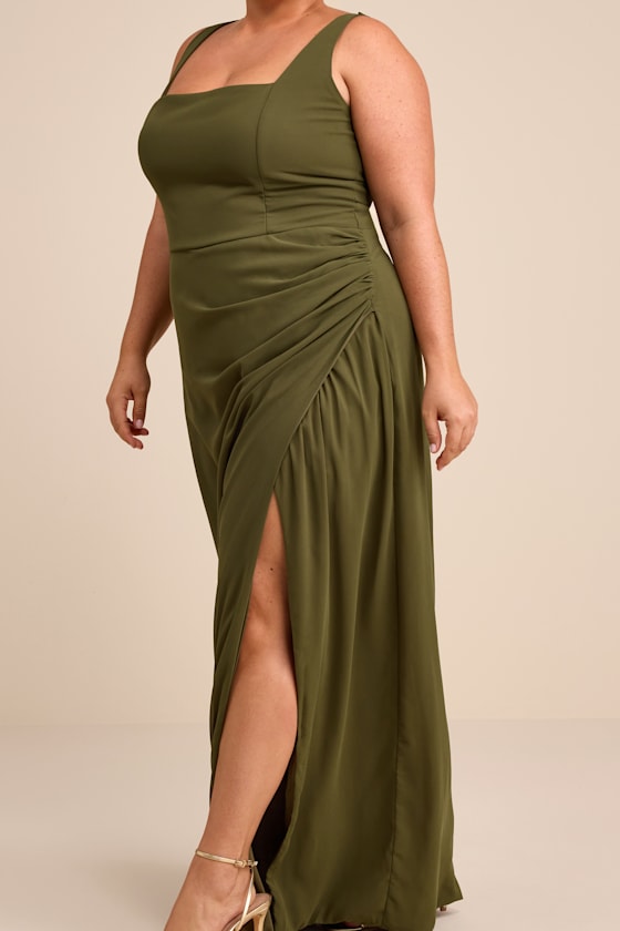 Glamorous Disposition Olive Green Ruched Maxi Dress