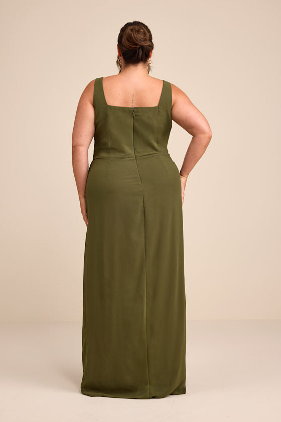 Glamorous Disposition Olive Green Ruched Maxi Dress