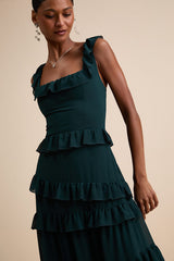 Compelling Romantic Dark Green Ruffled Tiered Maxi Dress