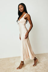 Ellena Blush Satin Slip Midi Dress