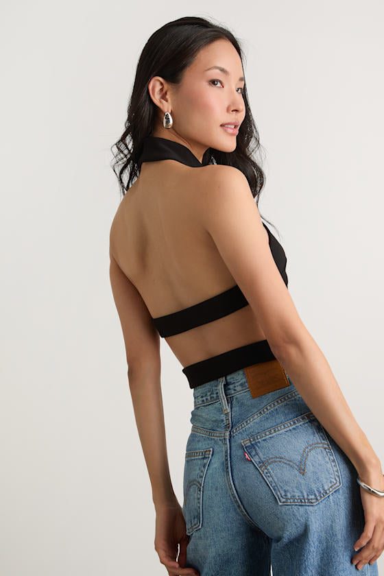 Ilenia Black Strappy Halter Top
