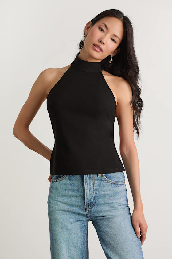 Ilenia Black Strappy Halter Top