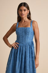 Colwyn Blue Floral Jacquard Bustier Midi Dress