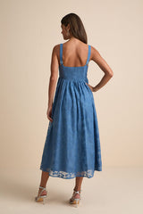 Colwyn Blue Floral Jacquard Bustier Midi Dress