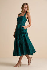 Loira Emerald Burnout Jacquard Lace-Up Midi Dress