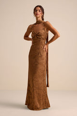 Rashona Light Brown Burnout Sash Scarf Maxi Dress