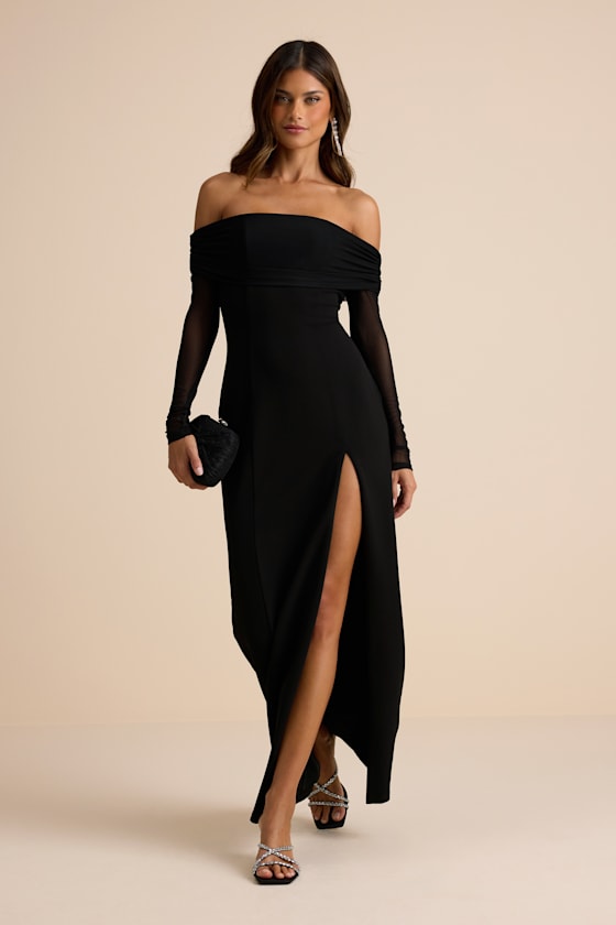 Rafaella Black Backless Off-the-Shoulder Maxi Dress