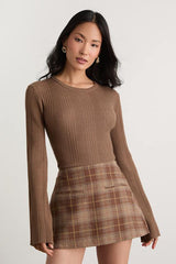 Nydia Brown Ribbed Long Sleeve Sweater Top