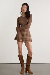 Nydia Brown Ribbed Long Sleeve Sweater Top