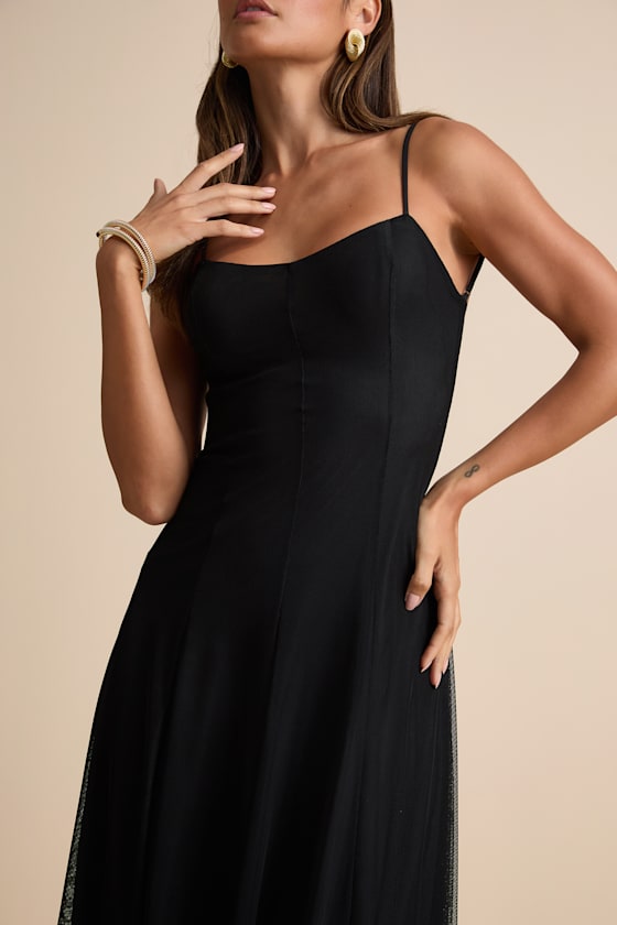 Atori Black Mesh Sleeveless Maxi Dress