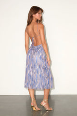 Zephyra Periwinkle Multi Wave Backless Midi Dress